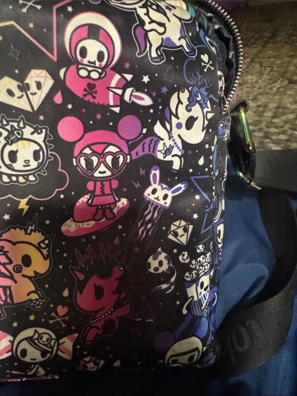 tokidoki Black Crossbody Bag Galactic Dreams with Pink Metallic Trim